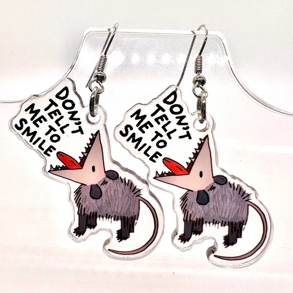 Opossum Attitude Earrings - Funny Earrings - Animal Earrings - Teen Earrings - Picture 1 of 8